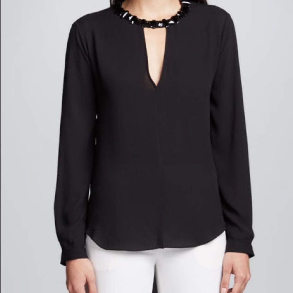 BCBGMaxAzria Jeweled Collar Open Back Top